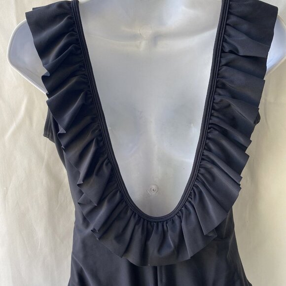 Dixperfect Ruffle One Piece Swimsuit Women Small Black Backless Tummy Control - Picture 12 of 16